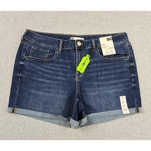 SO Pants - So Brand Womens Size 16 Midi Denim Cuffed Jean Shorts Blue NWT